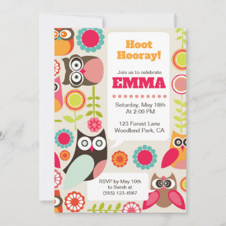 Cute Owl Birthday Invitation Hoot Hooray Birthday Inbjudningar