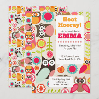 Cute Owl Birthday Invitation Hoot Hooray Birthday Inbjudningar