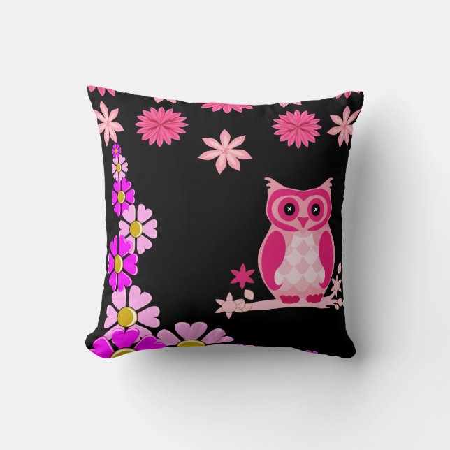 Cute Owl Black Decorative Throw Pillow  Kudde (Framsida)