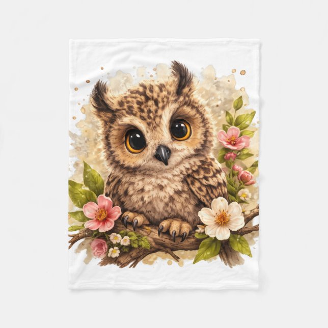 Cute Owl Blanket – Kawaii Animal Floral Gift Fleecefilt (Framsidan)
