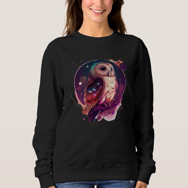 Cute Owl Celestial Elements Illustration T Shirt (Framsida)