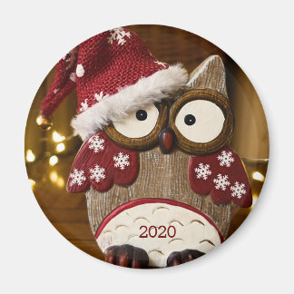 Cute Owl Christmas Wood Magnet