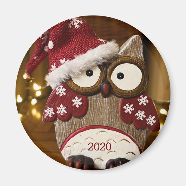 Cute Owl Christmas Wood Magnet (Framsidan)