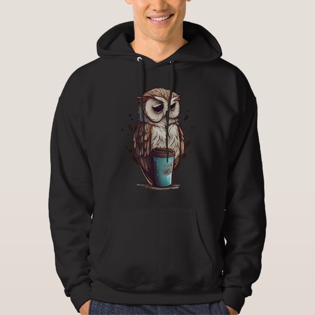 Cute Owl Coffee Bird Animal Sleepy Morning Owls Hoodie (Framsida)