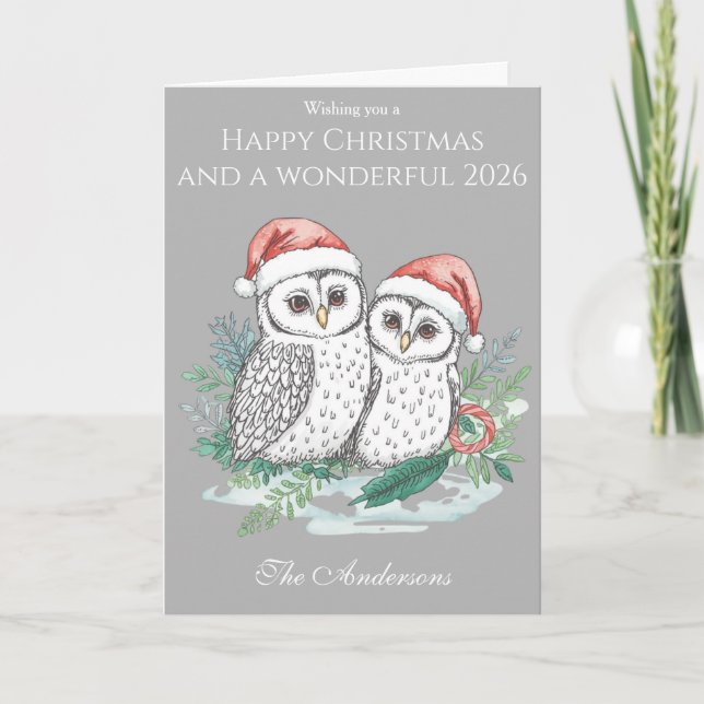 Cute Owl Family Christmas Card – Woodland Owls Kort (Framsida)