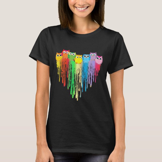 Cute Owl Heart Lgbtq Proud Gay Pride Month Colourf T Shirt (Framsida)