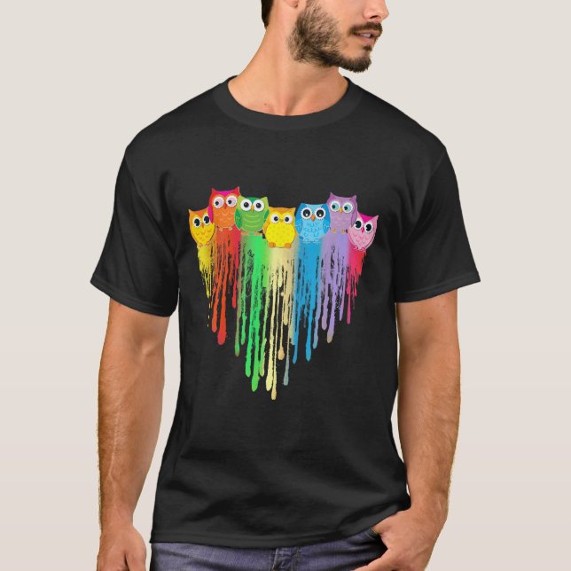 Cute Owl Heart Lgbtq Proud Gay Pride Month Colourf T Shirt (Framsida)