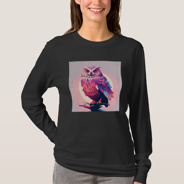 Cute Owl Illustration Modern Artwork Pink Women Ki T Shirt (Framsida)