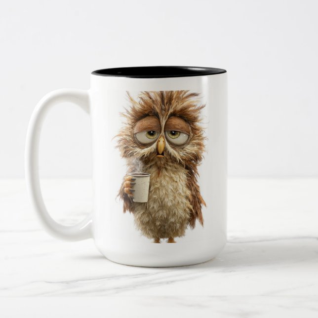 Cute Owl Illustration Mug | Adorable Woodland Bird Två-Tonad Mugg (Vänster)