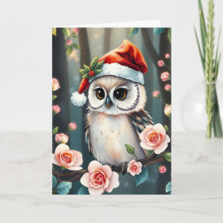 Cute owl in Christmas hat Christmas card Helgkort
