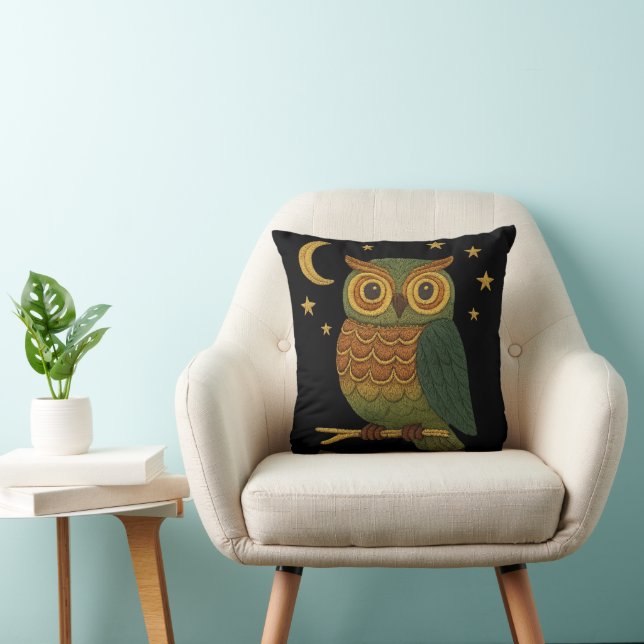 Cute Owl on a Branch Embroidered Look Unisex Kudde (Stol)