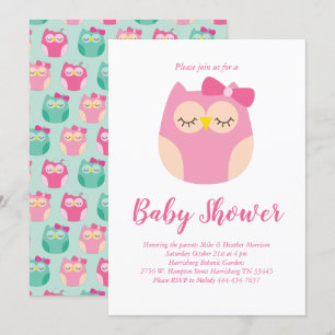 Cute Owl Shower Pink Bird Girl Inbjudningar