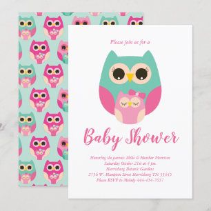 Cute Owl Shower Pink Bird Girl Inbjudningar