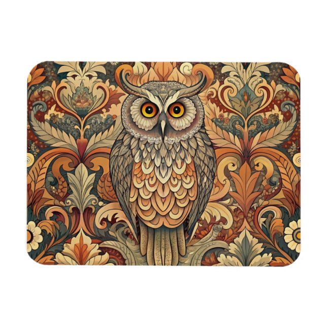 Cute Owl Style William Morris Magnet (Horisontell)
