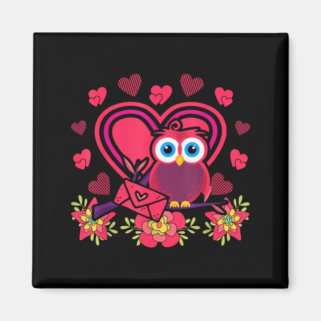 Cute Owl Valentines Day Gift Bird Owl  Magnet (Framsidan)