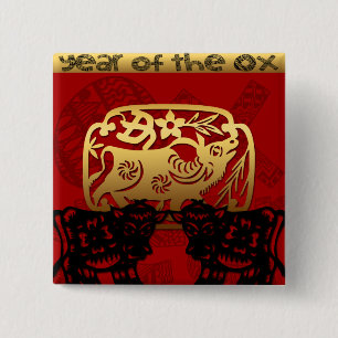 Cute Ox kinesiskt år Zodiac Birthday Square B Knapp