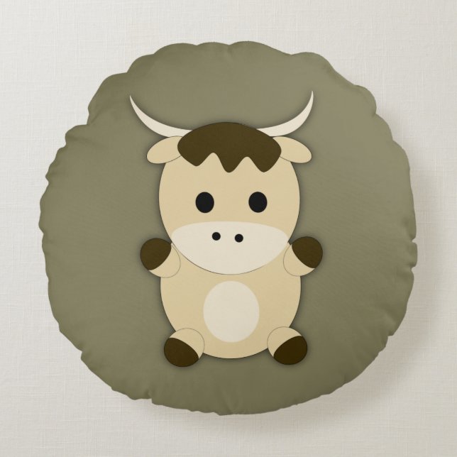 Cute Ox Rund Kudde (Framsidan)