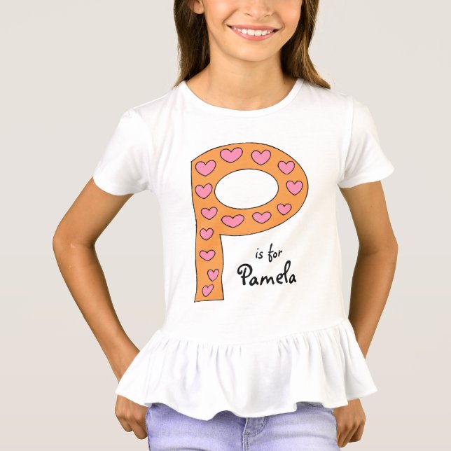 Cute P Brev Design Personlig Girl's Namn Tee (Framsida)