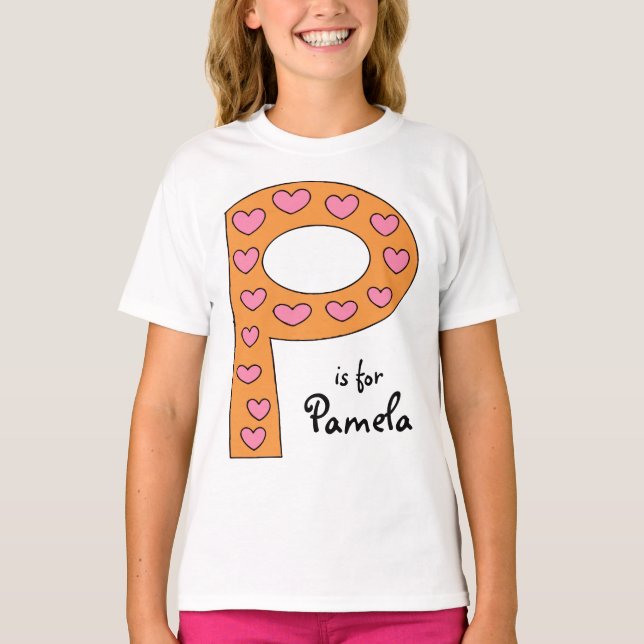 Cute P Brev Design Personlig Girl's Namn Tee (Framsida)