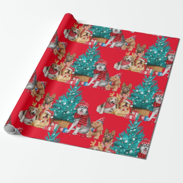Cute pack med olika Hundar-kristmas träd Presentpapper (Skapare uppladdad)