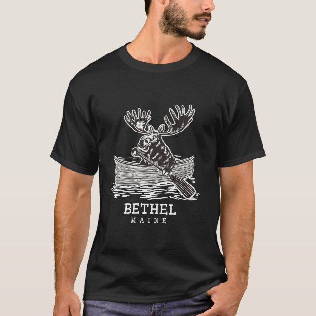 Cute Paddling Moose i Bethel Maine Canoe ME Souve T Shirt (Framsida)