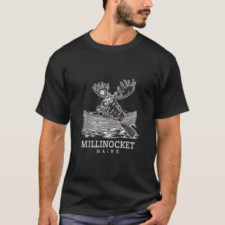 Cute Paddling Moose i Millinocket Maine Canoe ME T Shirt