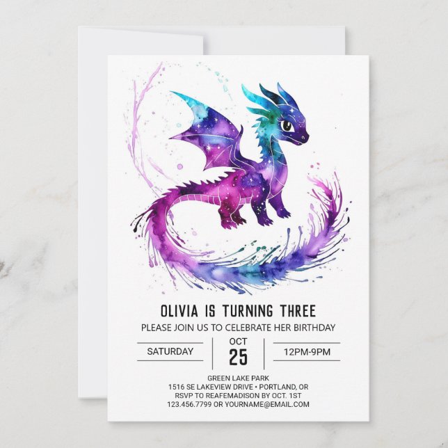 Cute Paded Dragon Digital Girl Birthday Inbjudningar (Framsida)