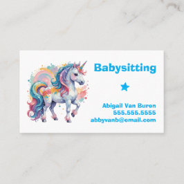 Cute Paded Unicorn Babywatch Nanny Daycare Visitkort