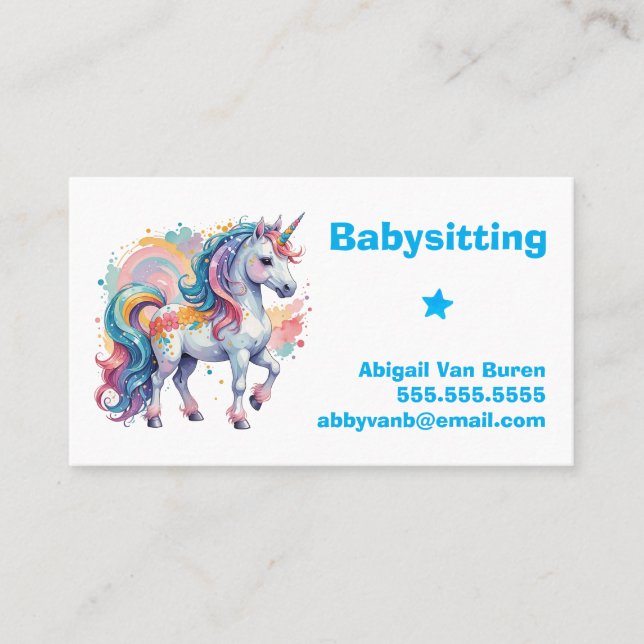 Cute Paded Unicorn Babywatch Nanny Daycare Visitkort (Framsida)