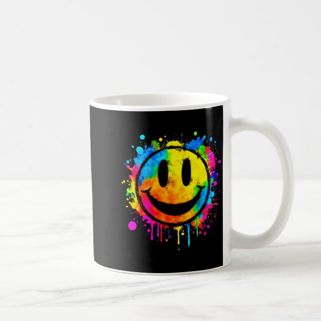 Cute Paint Splash Happy Smile Face 70s Tie Dye Smi Kaffemugg (Höger)