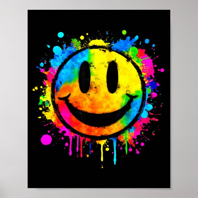 Cute Paint Splash Happy Smile Face 70s Tie Dye Smi Poster (Framsidan)