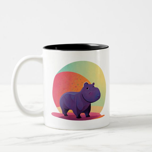 Cute painted hippo Två-Tonad mugg (Vänster)