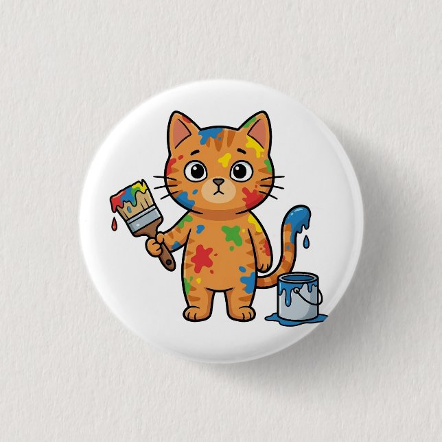 Cute Painter Cat Button Knapp (Framsida)