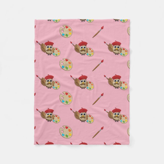 Cute Painter Uggla Tecknad Fleecefilt (Framsidan)