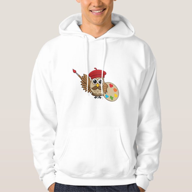 Cute Painter Uggla Tecknad Hoodie (Framsida)