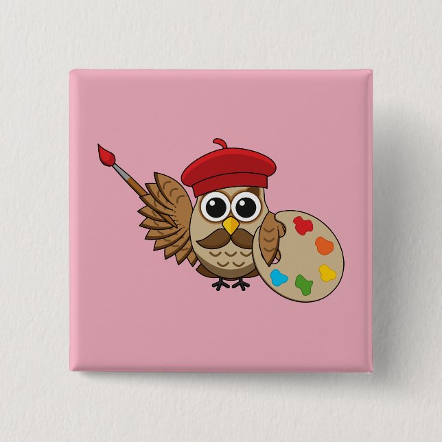 Cute Painter Uggla Tecknad Knapp (Framsida)
