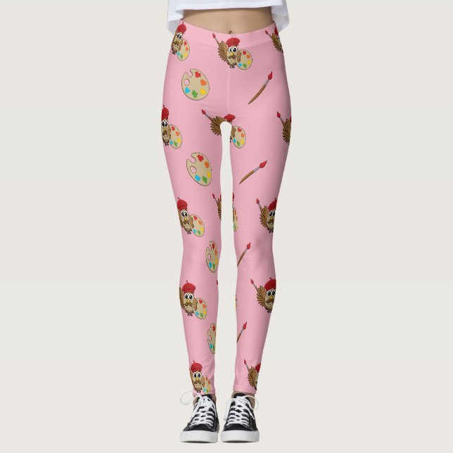 Cute Painter Uggla Tecknad Leggings (Framsida)