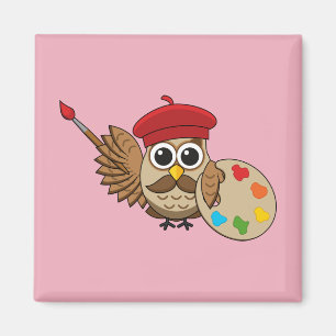 Cute Painter Uggla Tecknad Magnet