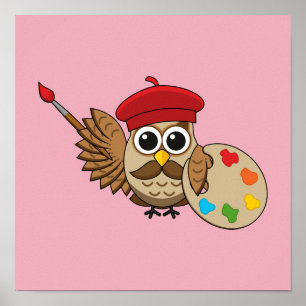 Cute Painter Uggla Tecknad Poster