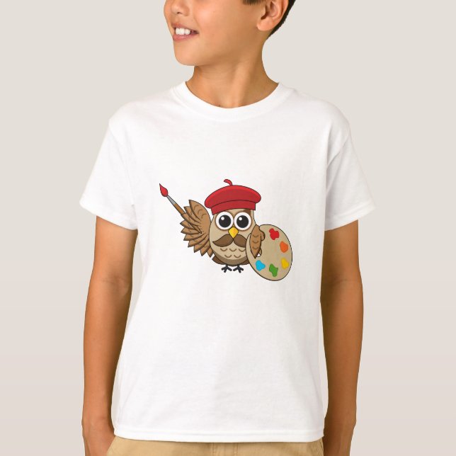 Cute Painter Uggla Tecknad T Shirt (Framsida)