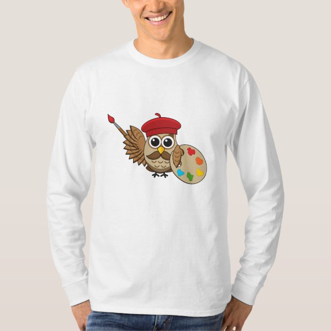 Cute Painter Uggla Tecknad T Shirt (Framsida)