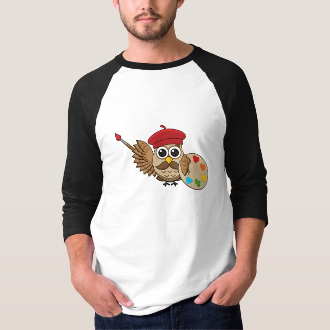 Cute Painter Uggla Tecknad T Shirt (Framsida)
