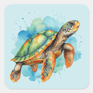 Cute Painting Turtle Fyrkantigt Klistermärke