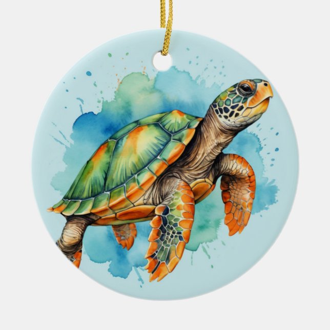Cute Painting Turtle Julgransprydnad Keramik (Framsidan)