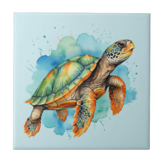 Cute Painting Turtle Kakelplatta