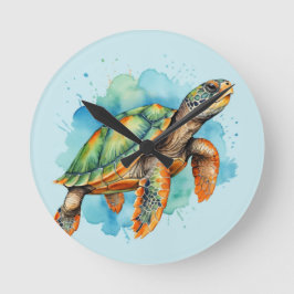 Cute Painting Turtle Rund Klocka