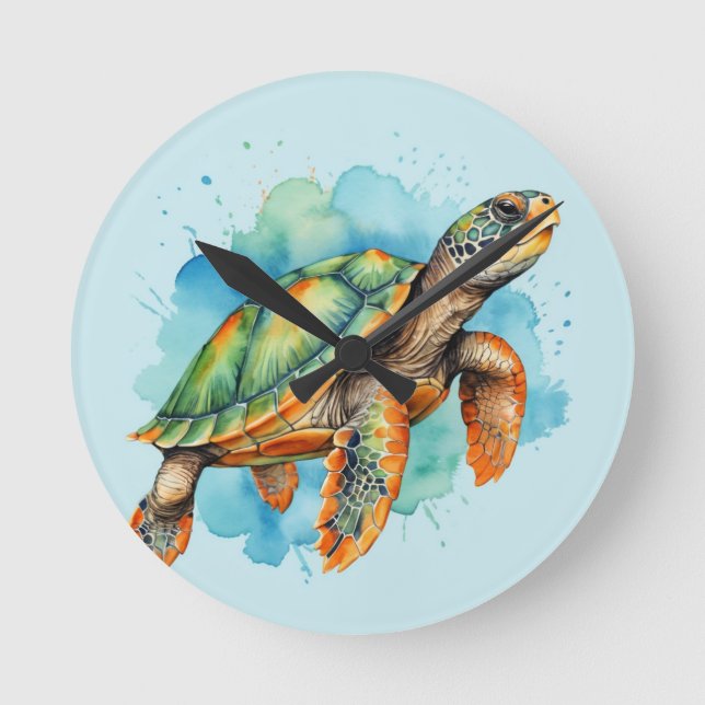 Cute Painting Turtle Rund Klocka (Framsida)