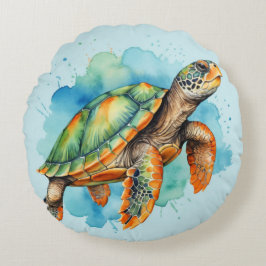 Cute Painting Turtle Rund Kudde