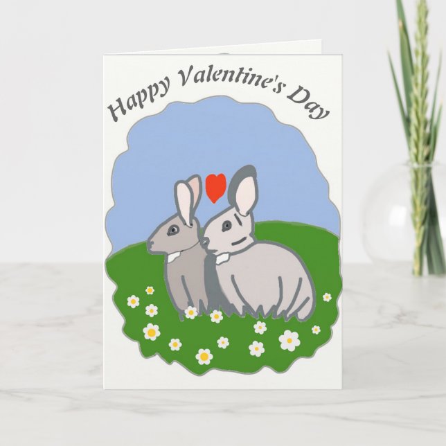 Cute Pair of Rabbits Valentine Day Card Helgkort (Framsida)