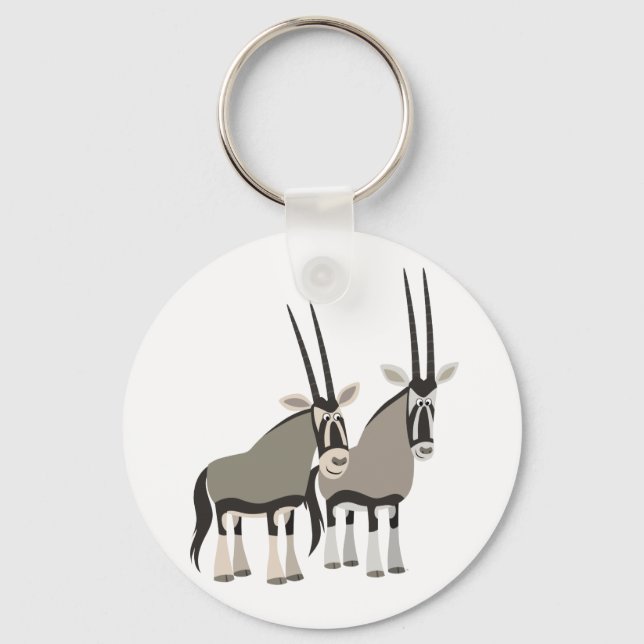 Cute Pair of Tecknad Oryxes Keychain Nyckelring (Framsida)